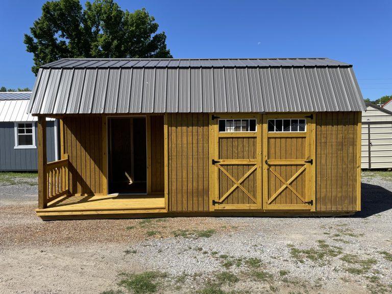 10×20 Lofted Side Porch Cabin – Honey Gold